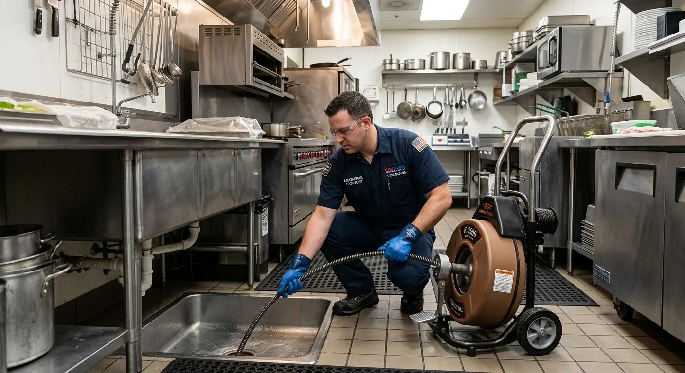 Commercial drain cleaning service in a restaurant kitchen in Bull Run